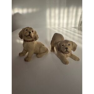 Vintage Homco 1408 Golden Retriever Lab Puppy Porcelain Figurines Set of 2